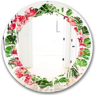 Designart 'Tropical Leaves and Flowers I' Printed Cottage Round or Oval Wall Mirror - Leaves