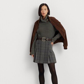 Ralph Lauren Plaid Pleated Wool-Blend Tweed Miniskirt