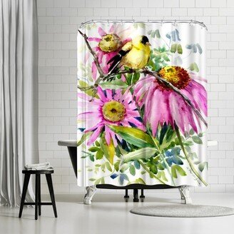 71 x 74 Shower Curtain, Goldfinch And Chinacea Flowers Suren by Suren Nersisyan