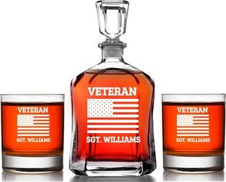 Us Marines Personalized Whiskey Decanter Gift Set, American Flag Scotch Decanter, Engraved Armed Services Gift, Navy, Marines, Air Force