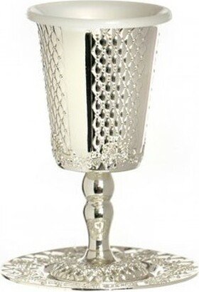 Kiddush Cup Includes Plate, 100% Kosher Made in Israel. Judaica Gift. Traditional Jewish Design For Shabbat Table-AC