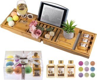 Lovery Premium Bamboo Bathtub Caddy Gift Set - Expandable Tray