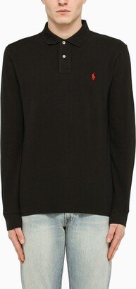 Black long-sleeved slim fit polo shirt