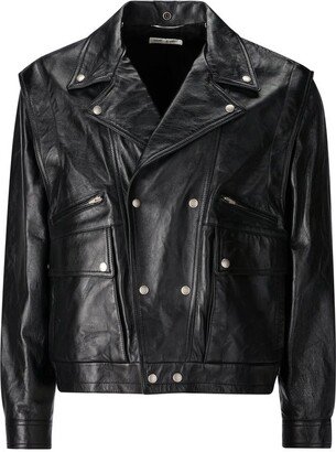 Crinkled-Effect Biker Leather Jacket