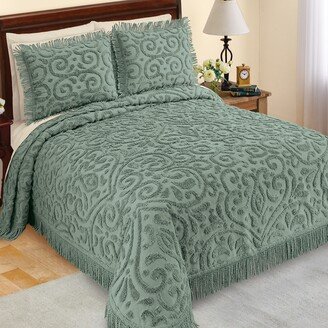 Collections Etc Leila Tufted Scroll Design Chenille Fringe Border Bedspread