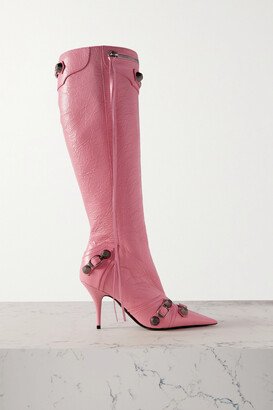 Cagole Embellished Textured-leather Knee Boots - Pink