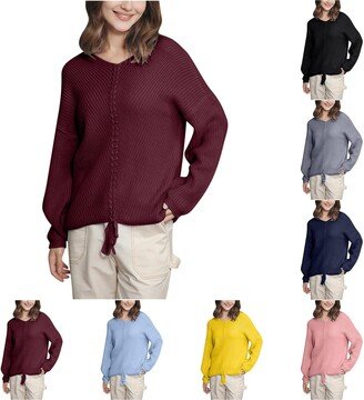 SMIDOW Todays Deals Women Classic Knittd Pullovers Long-Sleeved V-Neck Casual Sweaters Trendy 2023 Fall Winter Basic Top Dressy Casual Cute Fall Sweaters Wine XL