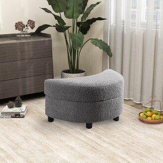 Zeus & Ruta 32.7 W Upholstered Half Crescent Moon Dark Gray Storage Ottoman