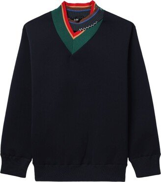 contrast-collar V-neck jumper