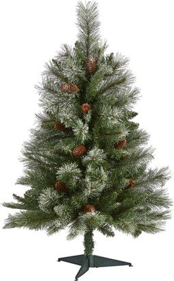 Snowed French Alps Mountain Pine Artificial Christmas Tree with Bendable Branches and Pine Cones, 36