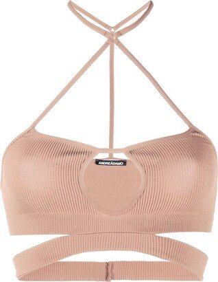 ANDREĀDAMO Ribbed-Knit Halterneck Bralette