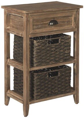 Cottage Style Wooden Accent Table with Two Woven Storage Baskets, Brown - 27.75 H x 18 W x 12 L Inches