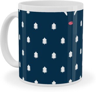 Mugs: Modern Christmas Deer - Navy Ceramic Mug, White, 11Oz, Blue