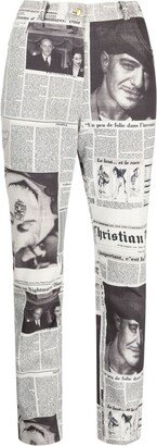 2000 pre-owned Newspaper-print slim-fit jeans