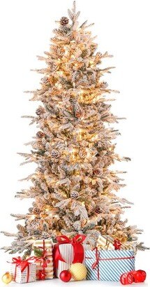 6 FT Pre-Lit Christmas Tree Snow Flocked Hinged with 715 Branch Tips & 210 Lights