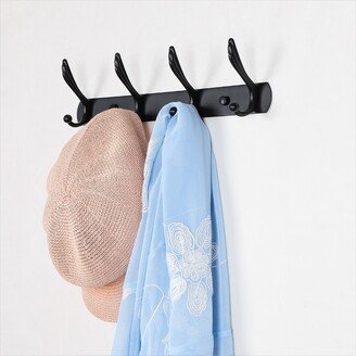 Unique Bargains Dual Wall Hooks Znic Alloy Racks 13.8 Inch 4 Hooks Cloth Towel Holder - Black - 13.8 x 2.8 x 3.7