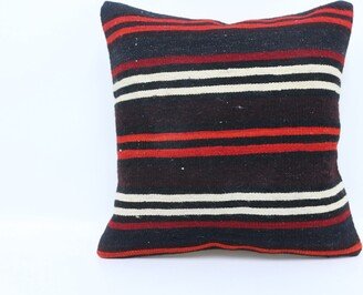 Turkish Pillow, Throw Home Decor Kilim Red Striped Natural Cover, Gift 6693