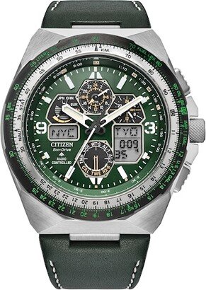 Men's Citizen Eco-Drive® Promaster Air Skyhawk A-T Chronograph Green Strap Watch with Green Dial (Model: Jy8147-01X)