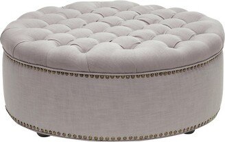 Iglehart Linen Modern Tufted Ottoman Beige