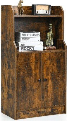 Storage Cabinet Bookcase w/2 Doors and Open Shelves Display Shelf Rustic Brown