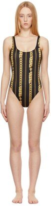 Black & Gold Chain Stripe One-Piece Swimsuit