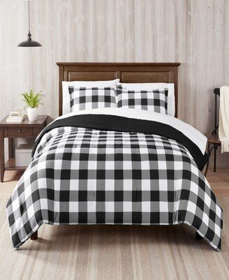 Simply Clean Alex Buffalo Check Plaid Microbial-Resistant 3-Piece Comforter Set, Full/Queen - Black, White