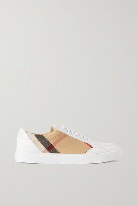 Checked Canvas And Leather Sneakers - Neutrals