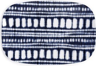 Serving Platters: Shibori - Organic And Loose Lines And Dots Serving Platter, Blue