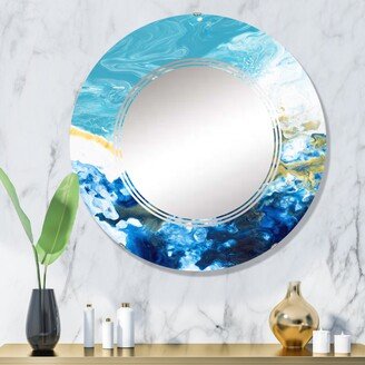 Designart 'Blue And White Liquid Art Waves IV' Printed Modern Wall Mirror