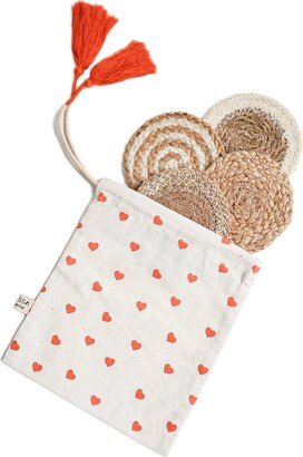 Korissa Natural Drink Coaster Gift Set With Heart Pouch