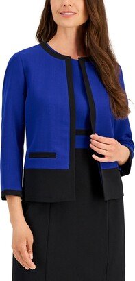 Petite Colorblocked Collarless Blazer - Royal/Black