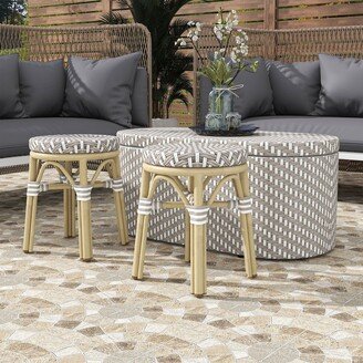 Pagler Contemporary 3-Piece Aluminum Patio Nesting Storage Table and Stools Set