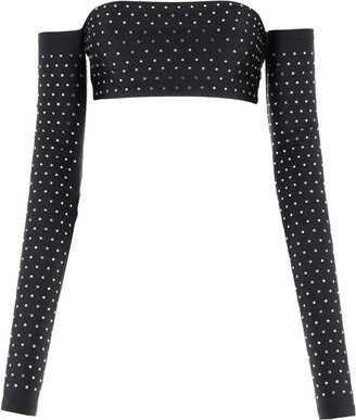 The Andamane Embellished Satin Cropped Top-AB