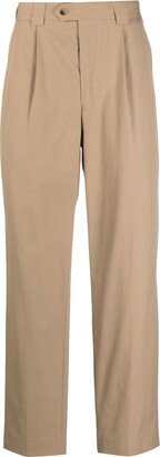 Pleat-Detail Cotton Straight-Leg Trousers