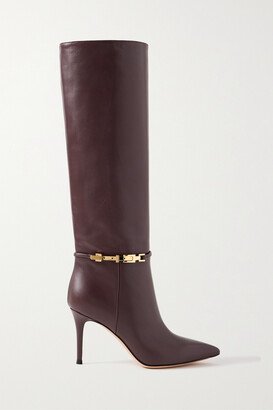 Glove 85 Embellished Leather Knee Boots - Burgundy