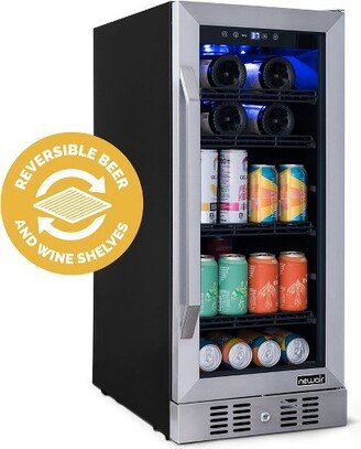 15 FlipShelf™ Wine and Beverage Refrigerator, Reversible Shelves Hold 80 Cans or 33 Bottles in Stainless Steel