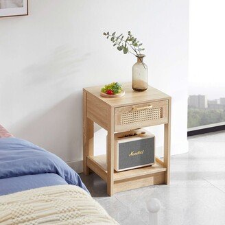 BEYONDHOME INC 15.75 Rattan 1-Drawer Nightstand with Power Outlet & USB Ports