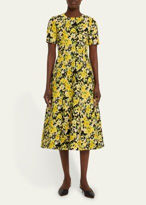 Evangeline Floral Print Wool Midi Dress