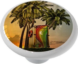 Tropical Beach Outhouse Decorative Round Drawer Knob