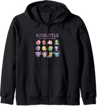 Cute Axolotls Of The World Kawaii Types Of Axolotl Fish Zip Hoodie