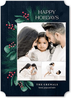 Holiday Cards: Evergreen Berries Holiday Card, Black, 5X7, Holiday, Matte, Signature Smooth Cardstock, Ticket