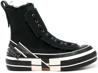 Frayed-Trimmed High-Top Sneakers