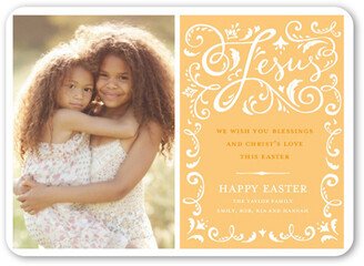 Easter Cards: Refined Floral Easter Card, Orange, Matte, Signature Smooth Cardstock, Rounded