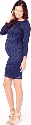 Women's Boatneck Lace Maternity Dress (True Navy) Women's Dress