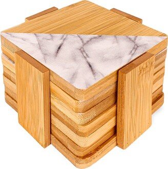 8-Piece Bamboo & Marble Coaster Set