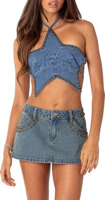 EDIKTED Starlet Studded Denim Crop Top