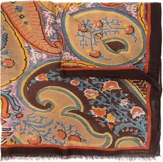 Paisley-Printed Frayed Edge Scarf