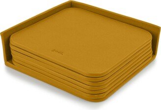 Godi. Large Leather Coasters - Set Of 6 - Amber Yellow