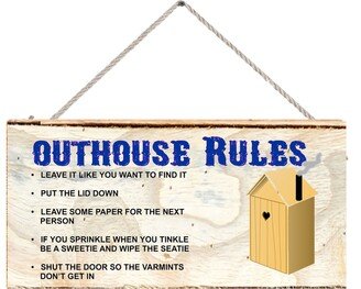 Wood Sign 6 X 12 Outhouse Bathroom Rules For Those Who Forget, Fun Sign, Humor Novelty Slogan