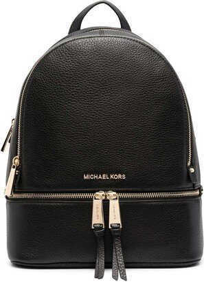 Black Rhea Backpack With Logo Plaque In Leather Woman